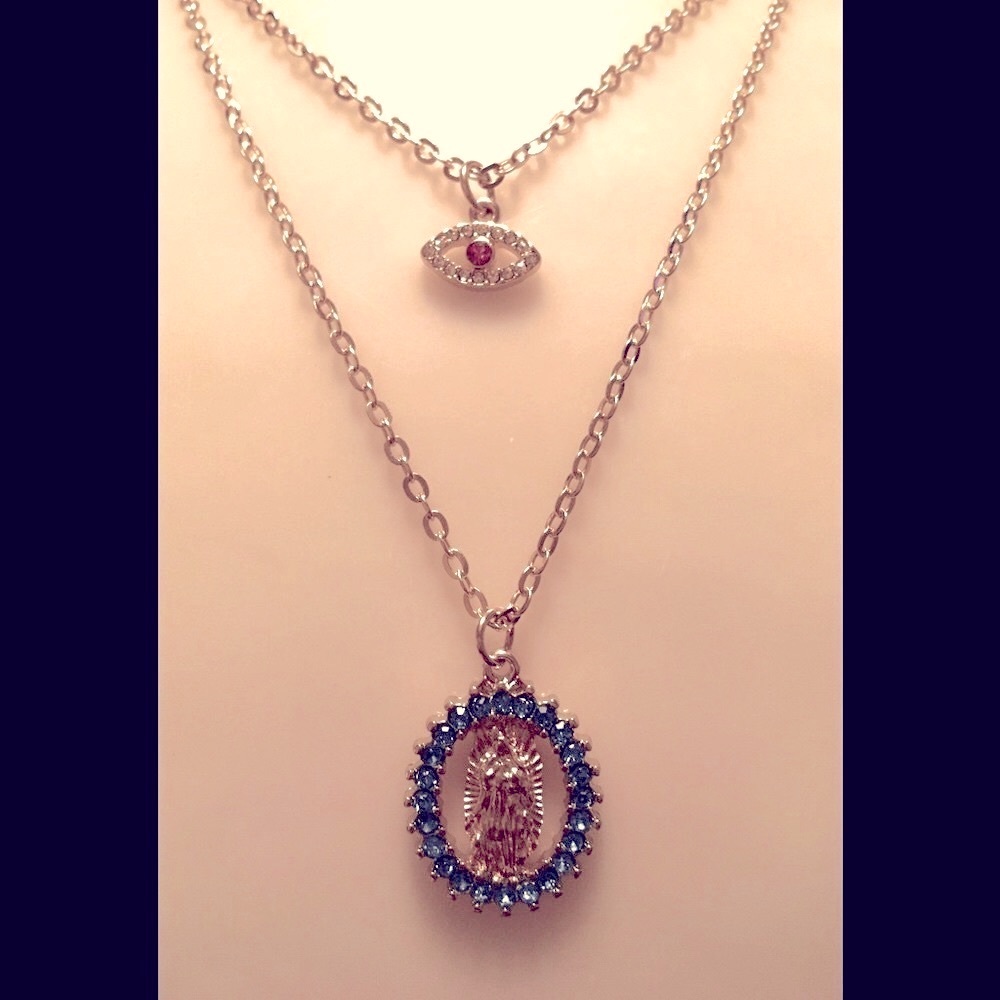 Multi Layer Ruby Mayan Eye 👁 With An Aztec Spiritual Pendants On Gold Necklace